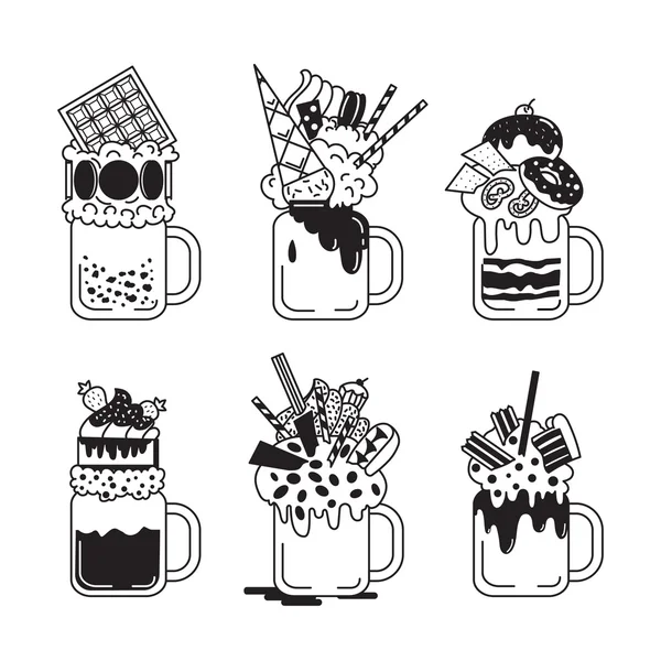 Ensemble de milkshakes géants de style noir et blanc . — Image vectorielle