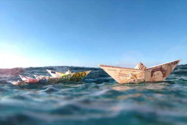 stock image Paper ships made out of the money into the deep sea