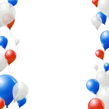 Beyaz zemin üzerinde mavi, kırmızı ve beyaz balonlar