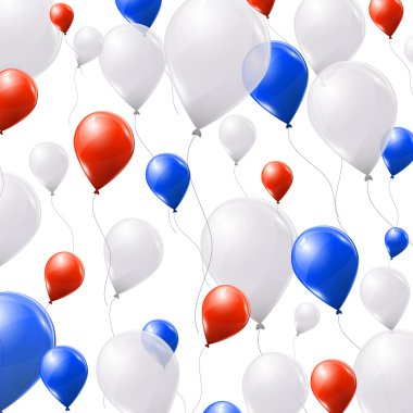 Beyaz zemin üzerinde mavi, kırmızı ve beyaz balonlar