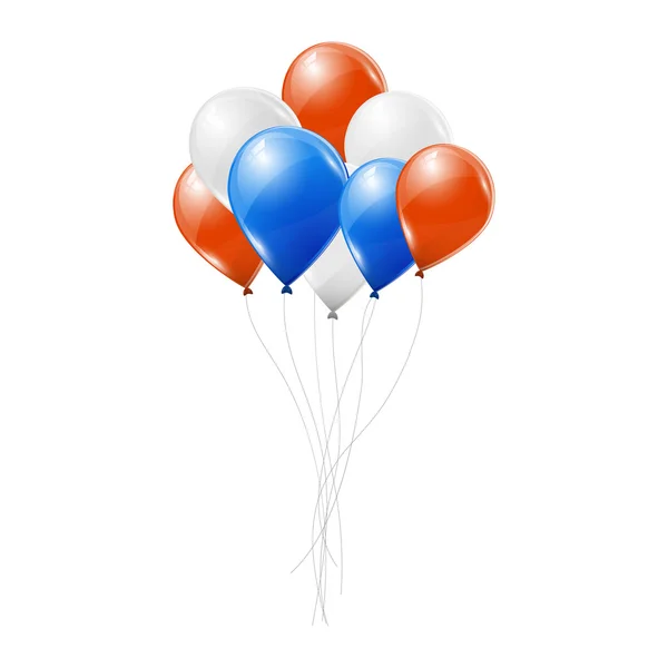 Balon biru, merah dan putih dengan latar belakang putih - Stok Vektor