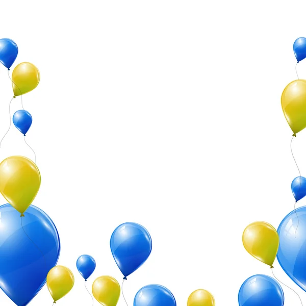 Globos amarillos y azules sobre fondo blanco — Vector de stock