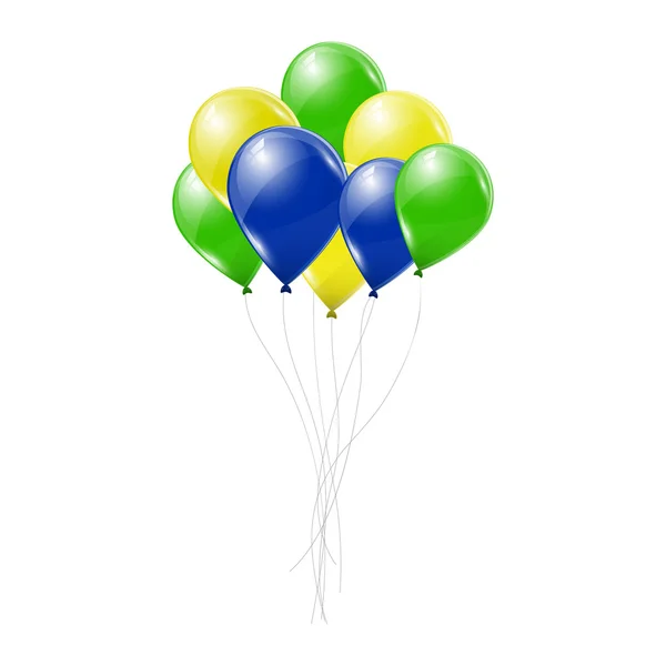 Globos azules, verdes y amarillos sobre fondo blanco — Vector de stock