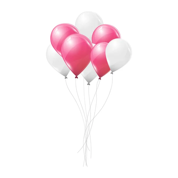 Palloncini rosa e bianchi su sfondo bianco — Vettoriale Stock