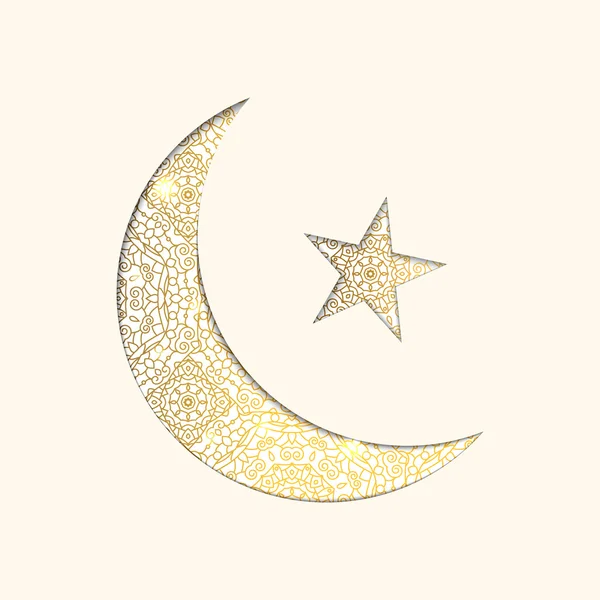Ilustração do Ramadã Kareem. Lua brilhante e estrela feita com ornamento de ouro abstrato . —  Vetores de Stock