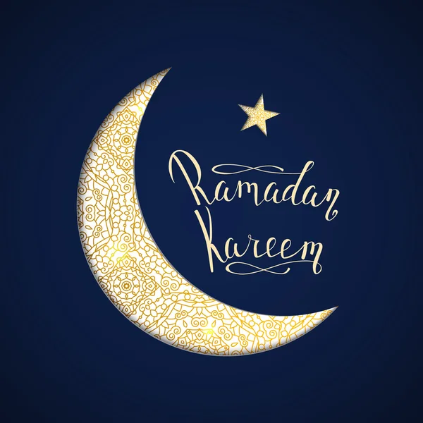 Ilustração do Ramadã Kareem. Lua brilhante e estrela feita com ornamento de ouro abstrato . —  Vetores de Stock
