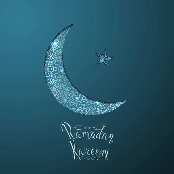 Ilustração do Ramadã Kareem. Lua brilhante e estrela feita com ornamento de prata abstrata . —  Vetores de Stock