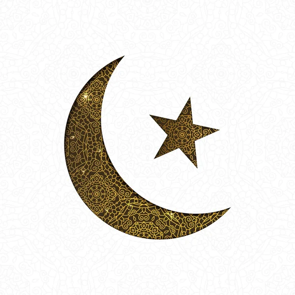 Ilustração do Ramadã Kareem. Lua escura brilhante e estrela feita com ornamento de ouro abstrato . —  Vetores de Stock