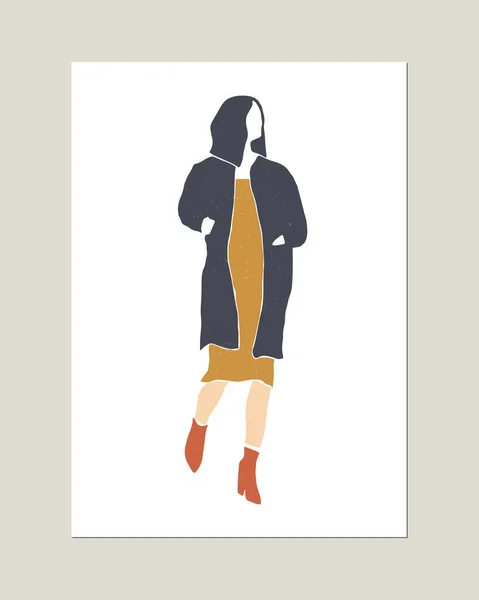 Vector Minimalistische Mode Vrouw Silhouet Portret Herfst Winter Lente Concept — Stockvector