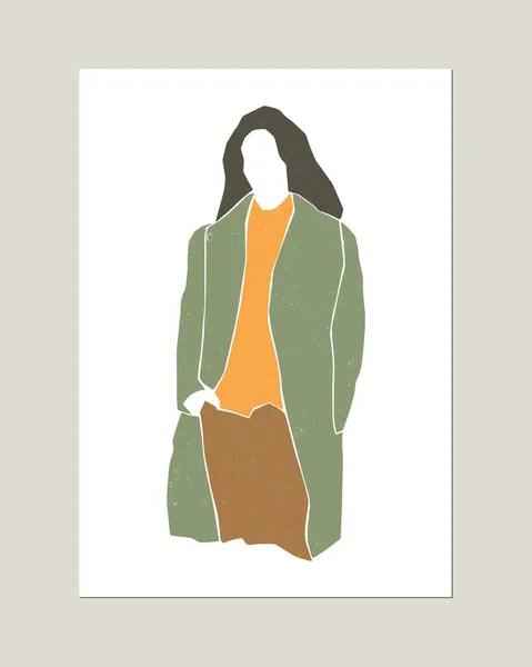 Retrato Silueta Mujer Moda Minimalista Vectorial Concepto Otoño Invierno Primavera — Vector de stock