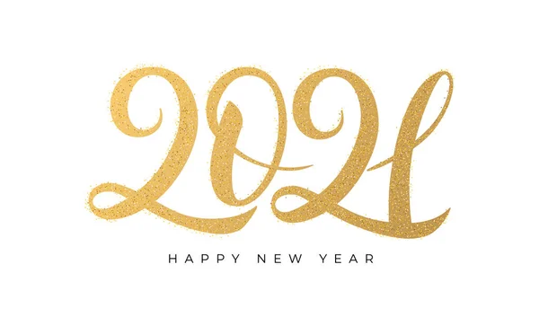 2021 Feliz Año Nuevo Texto Dorado Con Textura Brillo Dorado — Vector de stock