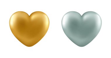 Beyaz arka planda izole edilmiş gerçekçi kalpler. Sevgililer Günü için dekoratif tasarım unsurları, aşk kartı, düğün. Vektör.