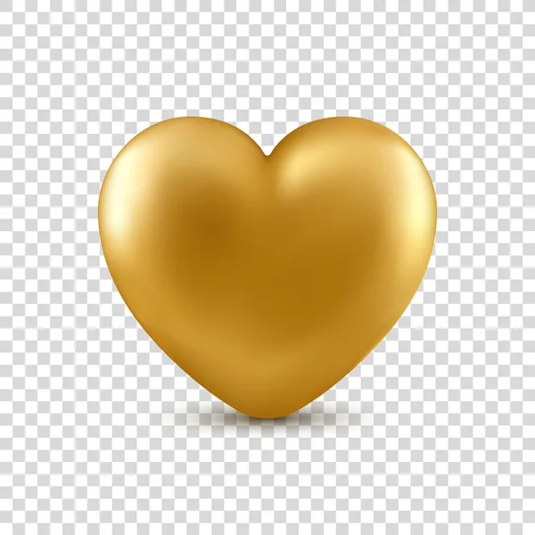 Realistické Zlaté Srdce Izolované Průhledném Pozadí Zlatý Dekorativní Designový Prvek — Stockový vektor
