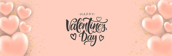 Bannière Vectorielle Joyeuse Saint Valentin Avec Des Ballons Roses Réalistes — Image vectorielle