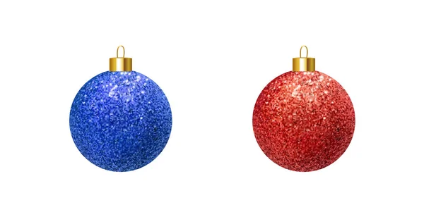 Conjunto Bolas Natal Realistas Coloridas Ano Novo Natal Glitter Elementos — Vetor de Stock