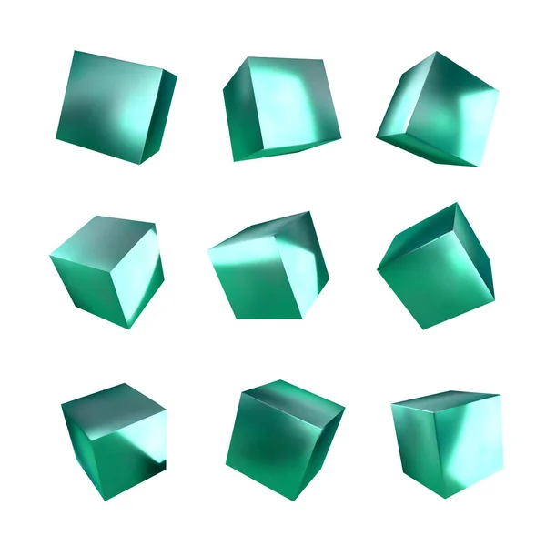 白い背景の3Dキューブ 現実的なデザイン要素 3次元オブジェクト 金属の質感 ベクトル — ストックベクタ
