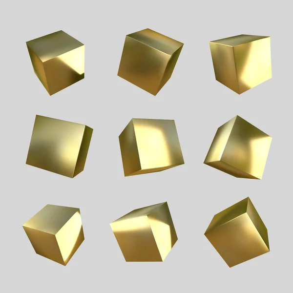 Goldene Würfel Auf Weißem Hintergrund Realistische Gestaltungselemente Dreidimensionale Objekte Metallische — Stockvektor