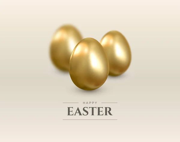 Mutlu Paskalyalar. Altın yumurtalı gerçekçi 3D arka plan. Vektör.