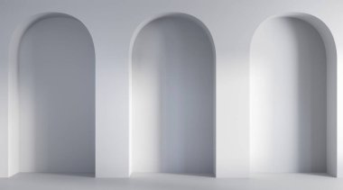 3 boyutlu görüntüleme. Kemerli minimal arkaplan.