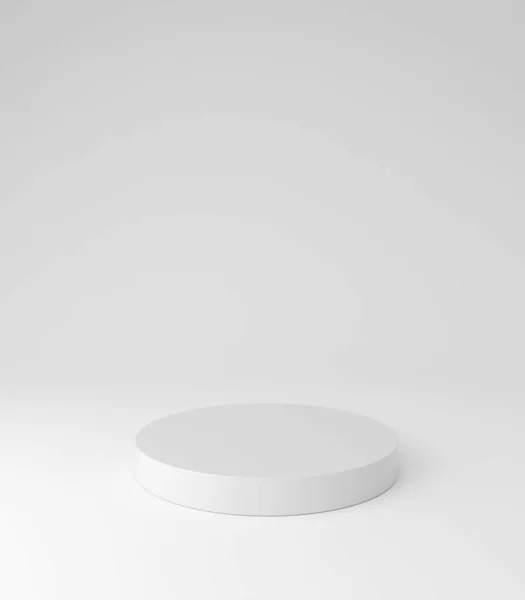 Beyaz kaide podyumu, yuvarlak şekilli, ürün standı, 3D görüntüleme.