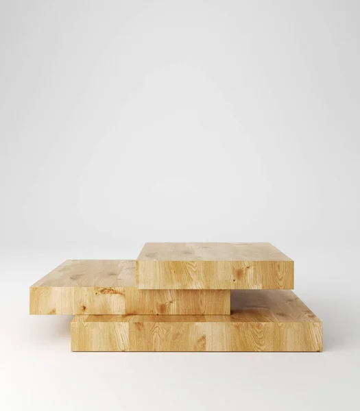 Wooden Pedestal Podium Square Shape Product Stand Rendering — Stock Photo, Image