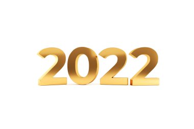 2022 mutlu yıllar. Altın sayılar, 3D resimleme.