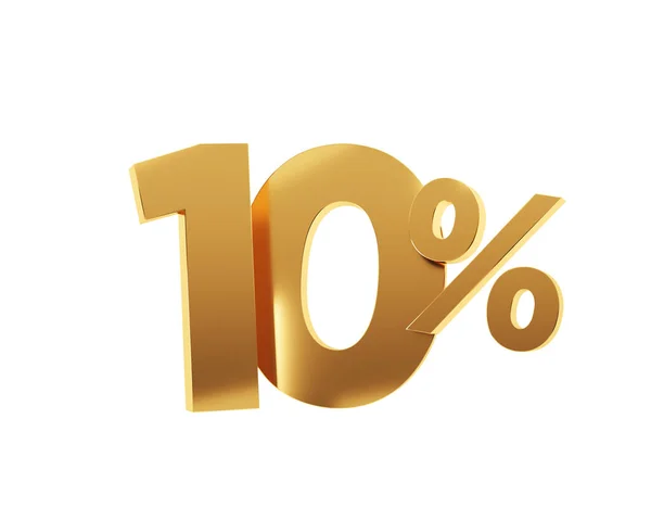 Golden Ten Percent White Background Render Illustration — 图库照片