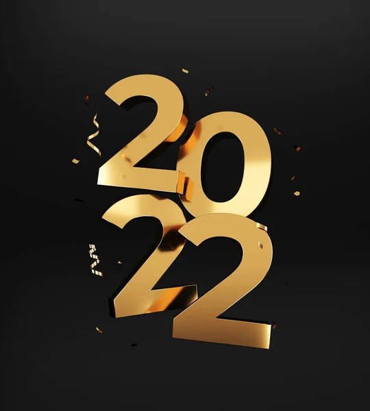 2022 Happy New Year Golden Numbers Rendering — Stock Photo, Image