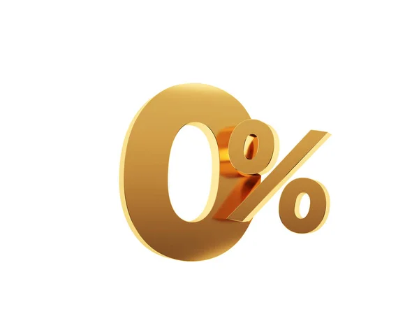 Golden Zero Percent White Background Render Illustration — Stock Photo, Image