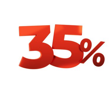 Beyaz arka planda yüzde otuz beş kırmızı. 3d resimleme.