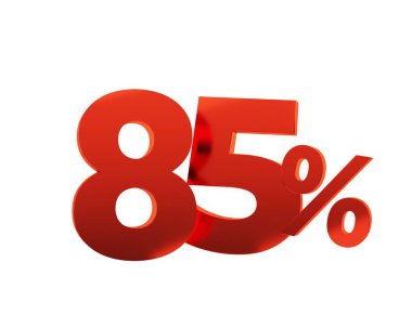 Beyaz arka planda% 85 kırmızı. 3d resimleme.