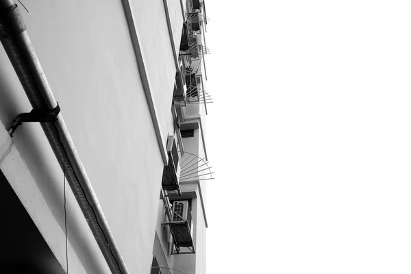 Look up at apartment housing in Thailand. Step of building. pattern physical background in isolated. — Stock Photo, Image