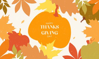 Autumn Harvest Thanksgiving Background with Colorful Fall Leaves and Pumpkins