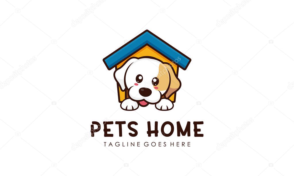 Cute Dog House Pet Logo - Friendly Animal Home Symbol for Pet Care, Shelter, and Veterinary Brand