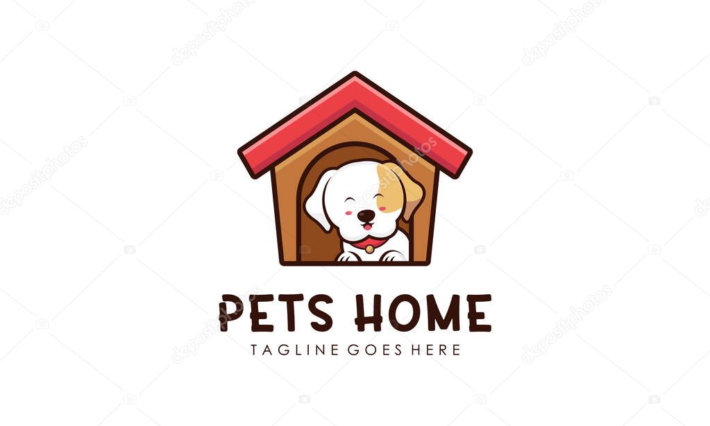 Cute Dog House Pet Logo - Friendly Animal Home Symbol for Pet Care, Shelter, and Veterinary Brand