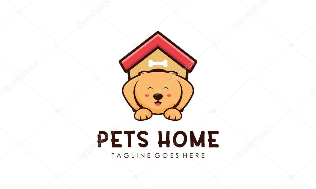 Cute Dog House Pet Logo - Friendly Animal Home Symbol for Pet Care, Shelter, and Veterinary Brand