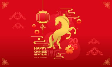 Çin Yeni Yılı 2026 At Festivali Bayrak İllüstrasyonu