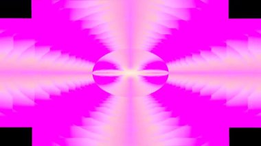 Canlı, soyut dijital animasyon, parlak morumsu ve yumuşak sarı-beyaz renklerde kaleydoskopik simetrik desenler sergiliyor, enerji ve akışkan hareket yayıyor. Dijital olarak oluşturulan video.