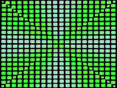 Değişen ışıklar ve değişen geometri ile yeşil ve cyan dijital ızgara desenli dinamik soyut animasyon fütüristik ve yüksek teknolojili görsel arka plan yaratır. Dijital olarak oluşturulan video.