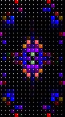 Hipnotik bir LED ızgaranın kusursuz döngüsü. Renkli, parlayan kare karoları var. Canlı mor, mavi ve yeşil ışık titreşimleri kaleydoskopik, geometrik desenli. Teknoloji ve müzik geçmişi için ideal..