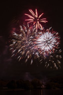 Güzel bir gece görünümü ve gökyüzünde parlak havai fişek