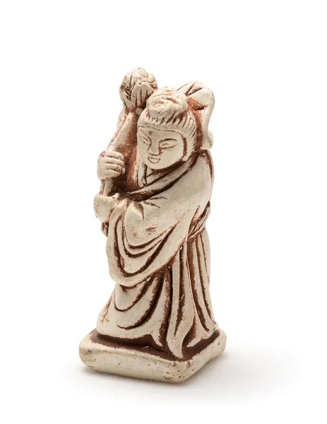 Netsuke van oude vrouw in een badjas. Geïsoleerd — Stockfoto