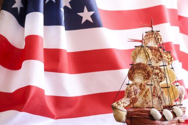 ABD bayrağı arka üzerinde tekne. Şablon.