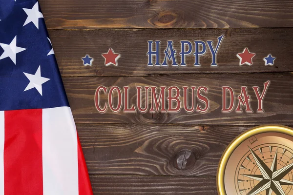 幸せのコロンブス記念日の米国旗、コンパス.10 10 月米国で祝われるコロンブス記念日. — ストック写真