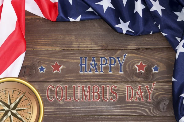 Feliz Día de Colón EE.UU. bandera y brújula .10 Octubre en los Estados Unidos celebró el Día de Colón . — Foto de Stock