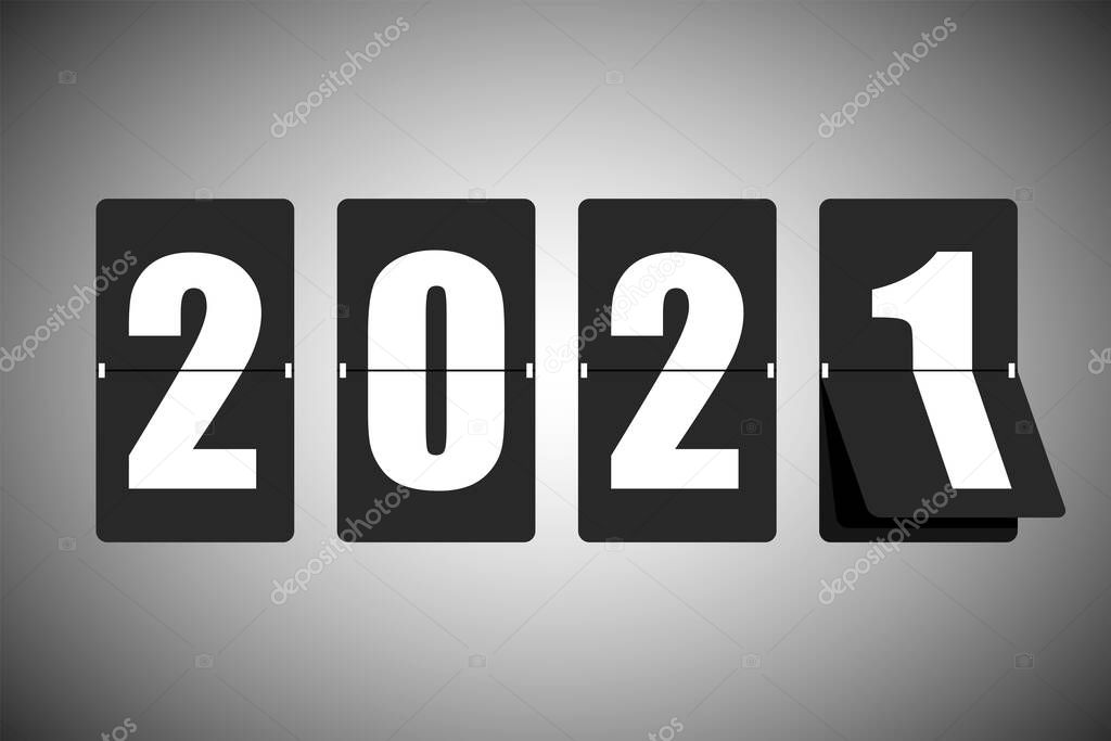 New Year scoreboard. 2021 is coming. New Year flip countdown time remaining counter. Retro timetable.