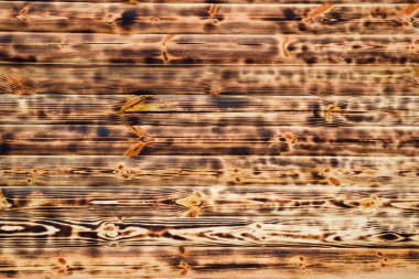 Texture of burnt wooden boards. Burnt brown wood planks. Wood texture.