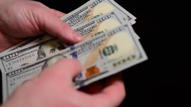 Uomo Sta Contando Banconote Dollaro Concetto Disoccupazione Caso Pandemia Corruzione — Video Stock
