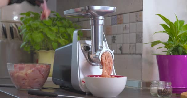 Electric Meat Grinder Making Minced Meat Electric Meat Grinder Fresh — Stock Video