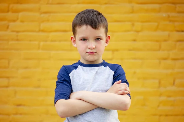 Ritratto Serio Ragazzo Severo Shirt Che Arrabbia Tiene Braccia Incrociate — Foto Stock